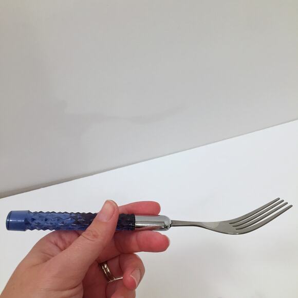 Lot of 10 Lucite Acrylic Plastic Handle Flatware Blue Faceted Diamond - Picture 11 of 11